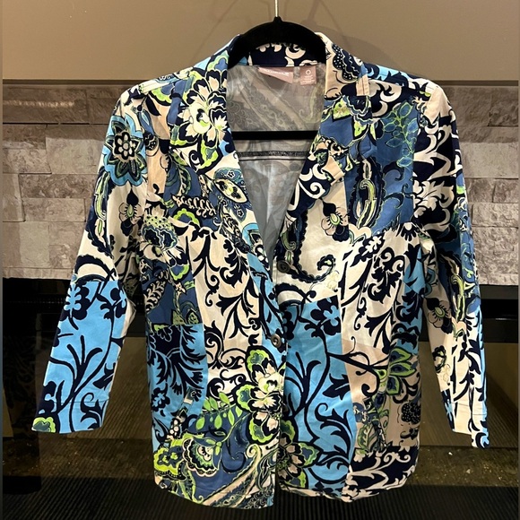 Chico's size 0 Cotton blend floral summer spring light jacket - Picture 1 of 13
